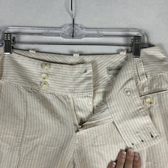 Banana Republic Relaxed Fit Wide Leg Linen Blend Pants Women's 6 Beige Striped - Picture 5 of 14